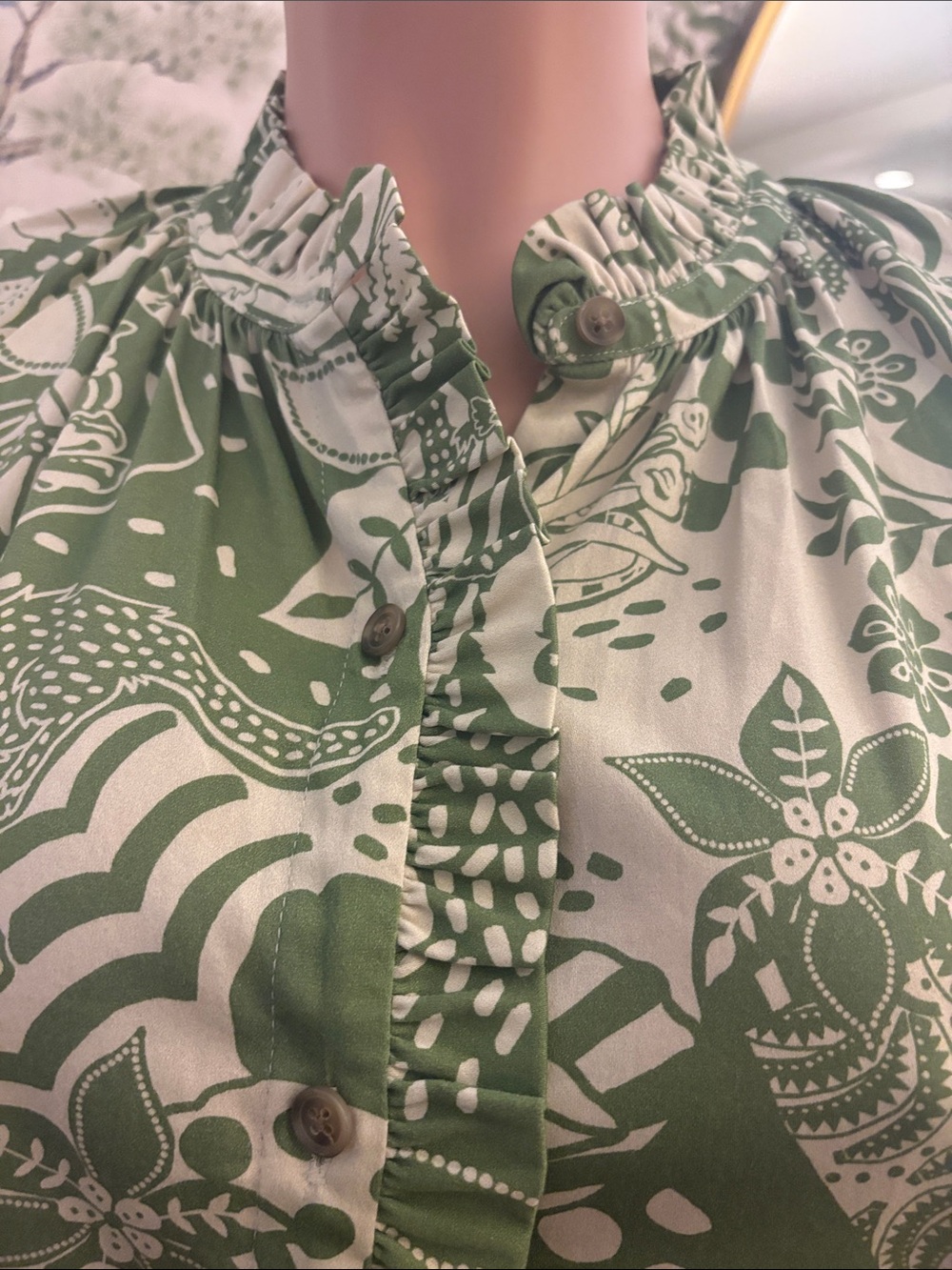 Green Printed Ruffle-Trim Short Dress - Picture 2 of 6